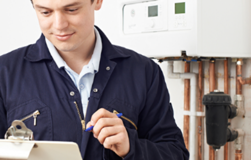 A combi boiler being inspected